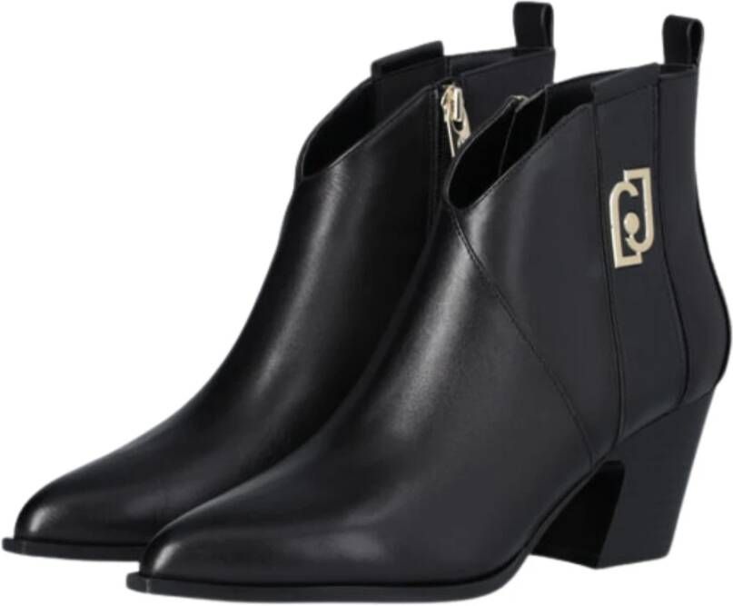 Liu Jo Zwarte Platte Schoenen Texano Leer Black Dames