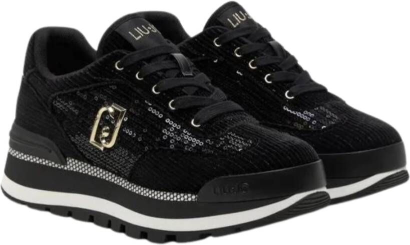 Liu Jo Zwarte Platte Sneakers Met Pailletten Black Dames