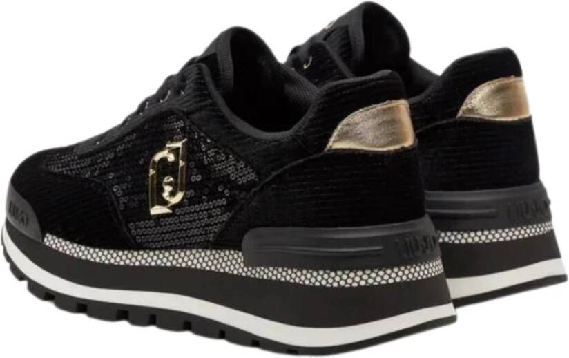 Liu Jo Zwarte Platte Sneakers Met Pailletten Black Dames