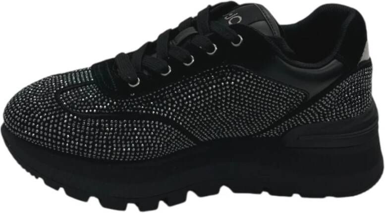 Liu Jo Zwarte strass sneakers met platformzool Black Dames