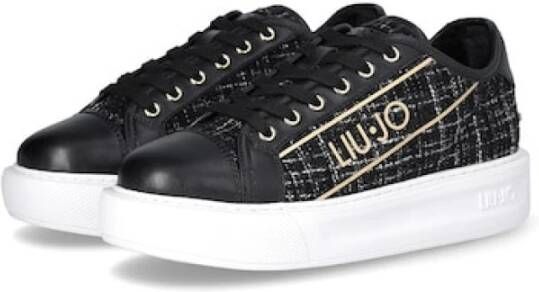 Liu Jo Zwarte Tweed Sneakers met Logo Black Dames