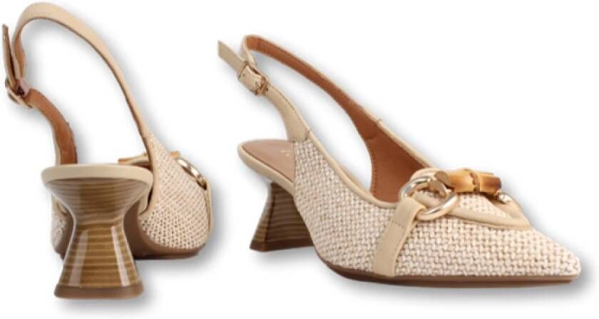 Lodi Leren en stoffen slingback pumps met raffia-effect Beige Dames