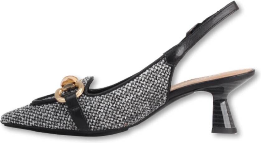 Lodi Leren en stoffen slingback-pumps met raffia-effect Black Dames