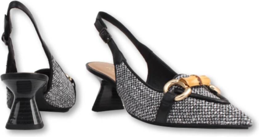 Lodi Leren en stoffen slingback-pumps met raffia-effect Black Dames