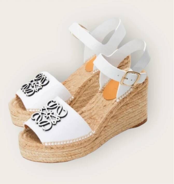 Loewe Anagram Leren Espadrilles Sleehak Platform White Dames