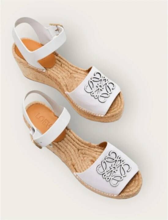 Loewe Anagram Leren Espadrilles Sleehak Platform White Dames