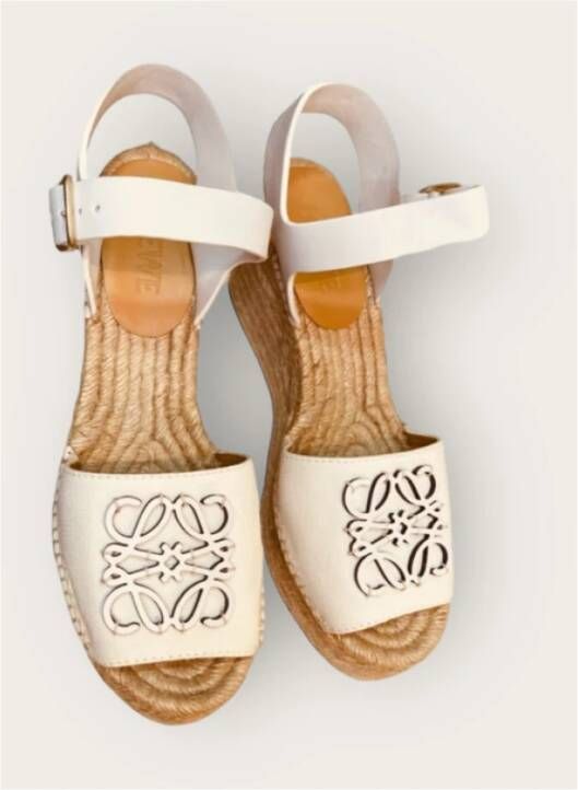 Loewe Anagram Leren Espadrilles Sleehak Platform White Dames