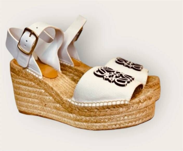 Loewe Anagram Leren Espadrilles Sleehak Platform White Dames