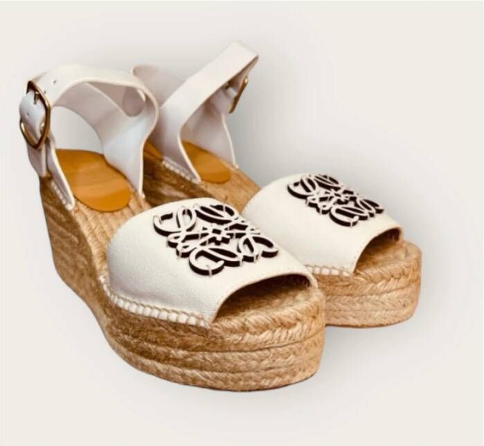 Loewe Anagram Leren Espadrilles Sleehak Platform White Dames