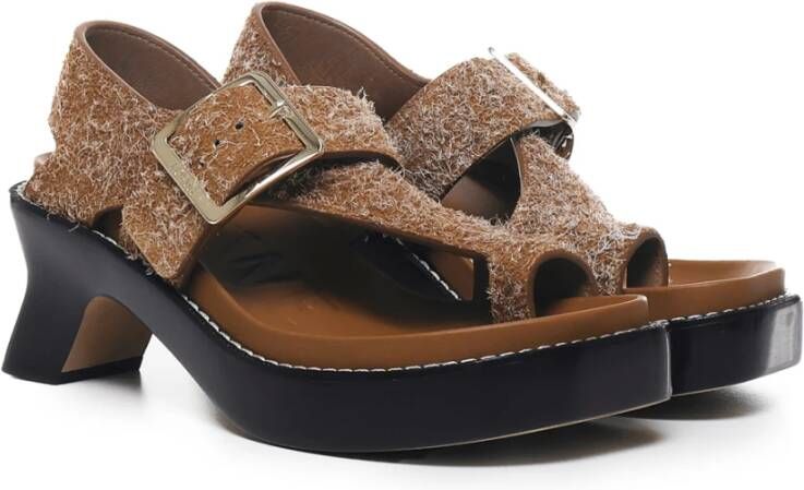 Loewe Geborsteld Suède Sandalen met Metalen Gespen Brown Dames