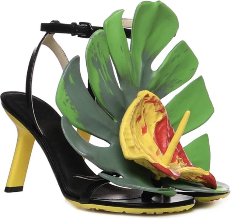 Loewe Monstera Leren Sandalen met Bloemdetails Black Dames