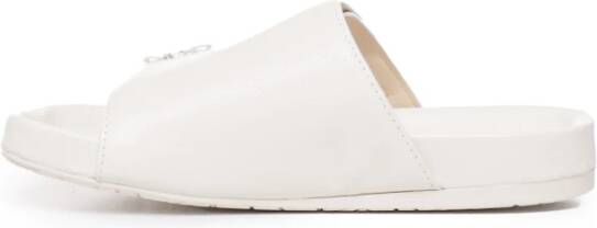 Loewe Witte Geitenleren Slide Sandalen met Anagram Gesp White Dames