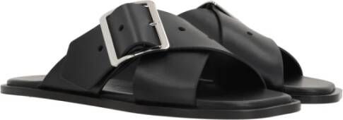 Loewe Zwarte platte sandalen met bloemblaadje Black Dames