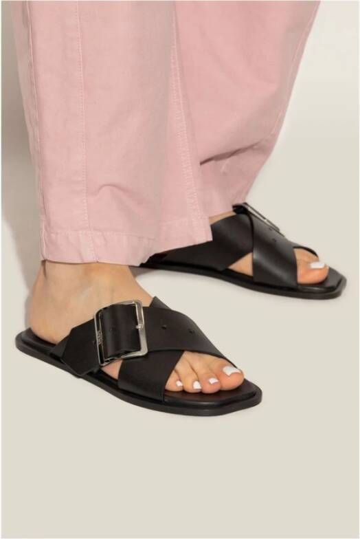 Loewe Zwarte platte sandalen met bloemblaadje Black Dames