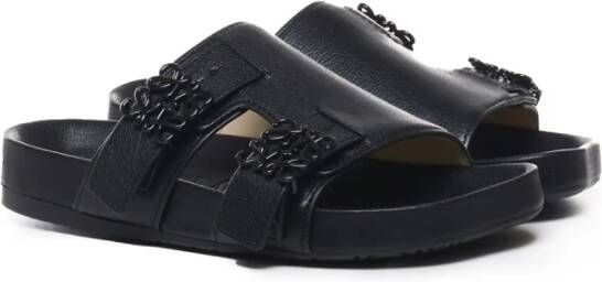 Loewe Zwarte Slide Sandalen met Anagram Gesp Black Dames