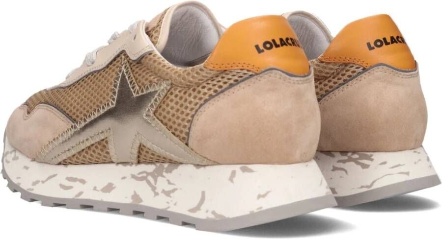 Lola Cruz Camel Suède Sneaker met Gouden Accenten Brown Dames