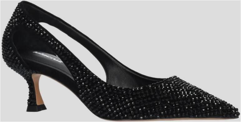 Lola Cruz Cutout Kitten Heel Pump met Strass Black Dames