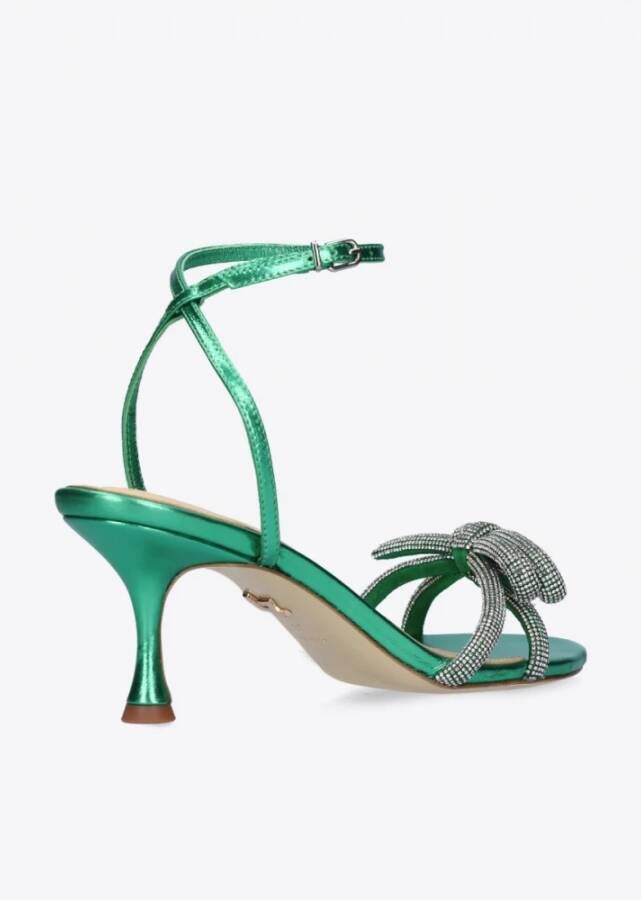 Lola Cruz Iridescent Leather Sandals with Jewel Detail Green Dames