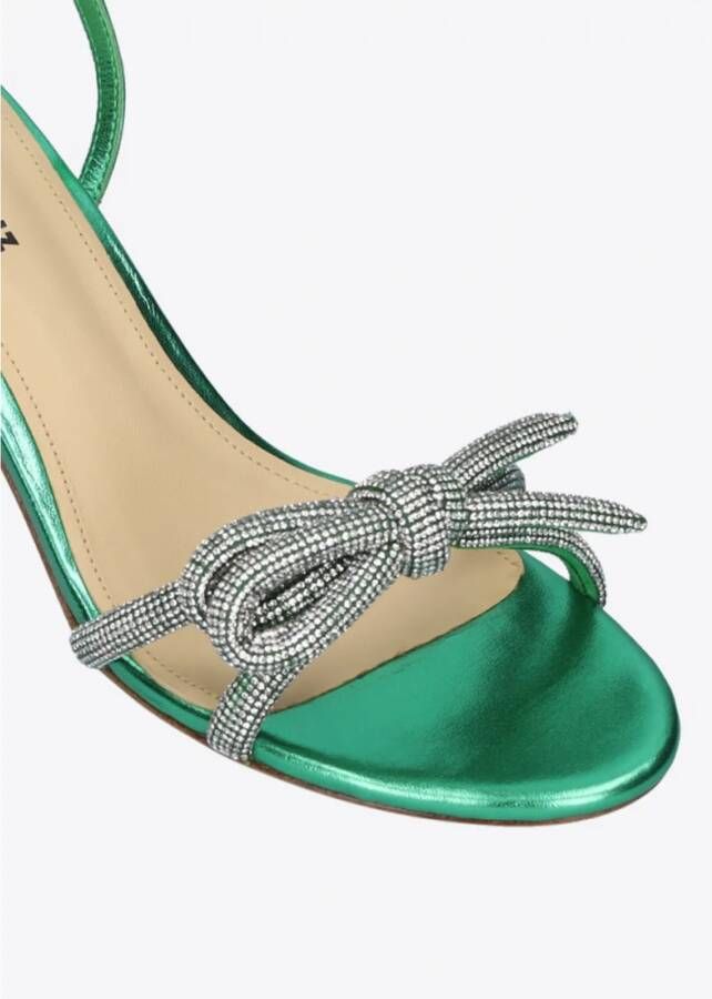 Lola Cruz Iridescent Leather Sandals with Jewel Detail Green Dames