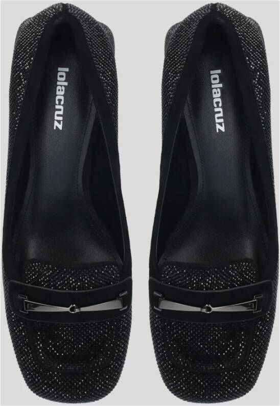 Lola Cruz Mocassin met Strass en Metalen Versiering Black Dames