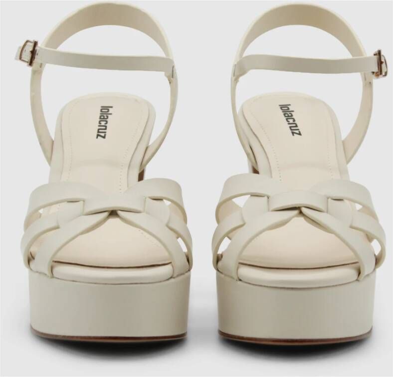 Lola Cruz Witte leren sandalen met brede hak White Dames