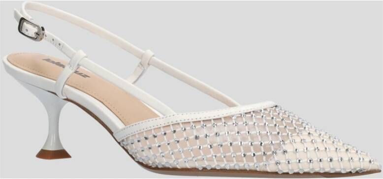 Lola Cruz Witte leren slingback sandaal met strass applicaties White Dames