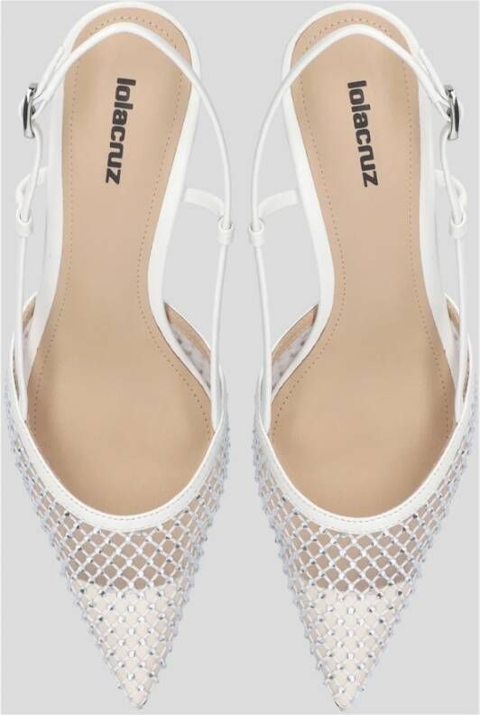 Lola Cruz Witte leren slingback sandaal met strass applicaties White Dames