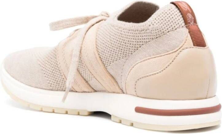 Loro Piana Beige Melange Sneakers Italiaans Rundleer Beige Dames