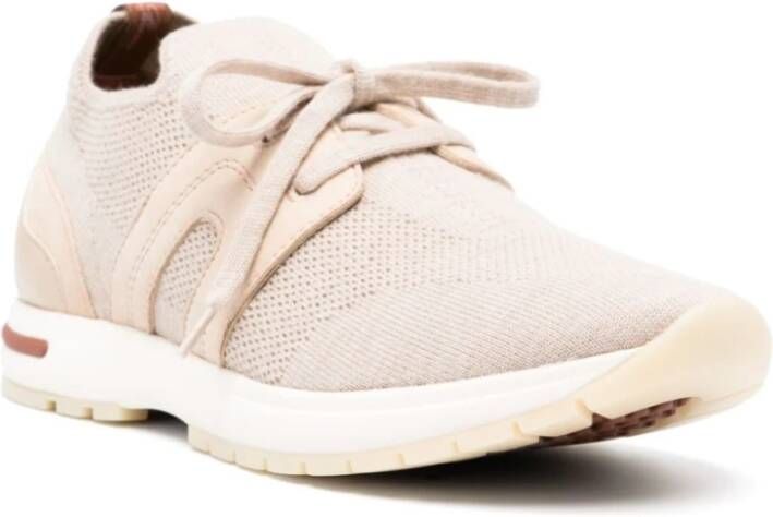 Loro Piana Beige Melange Sneakers Italiaans Rundleer Beige Dames