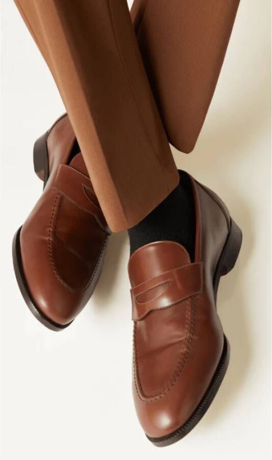 Loro Piana Bruine Klassieke Mocassin met Dubbele Stiksels Brown Heren