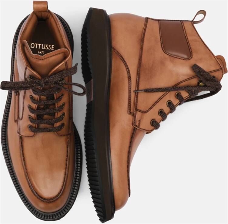 Lottusse Bruine Kalfsleren Harbour Veterschoenen Enkellaarzen Brown Heren