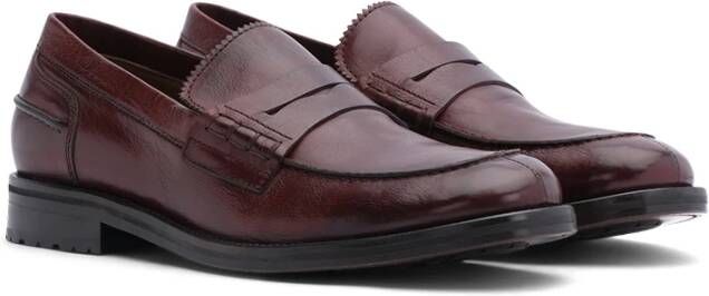 Lottusse Burgundy Calfskin Orwell Band Loafers Mocasin Red Heren