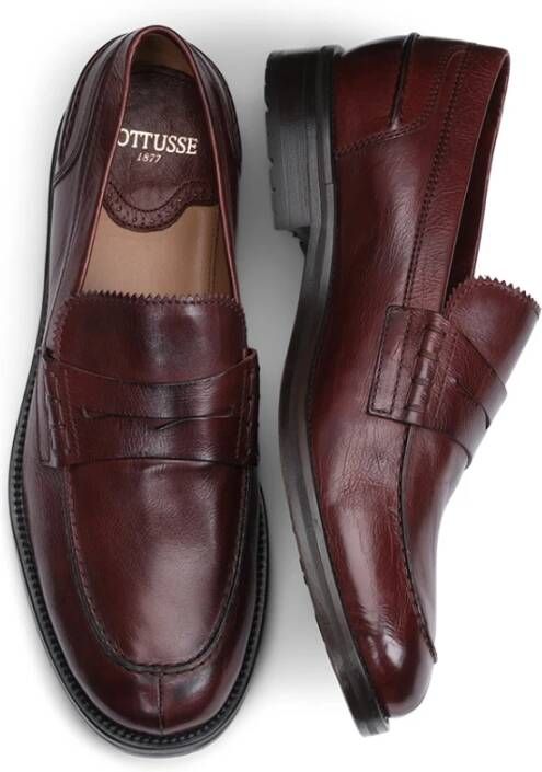 Lottusse Burgundy Calfskin Orwell Band Loafers Mocasin Red Heren