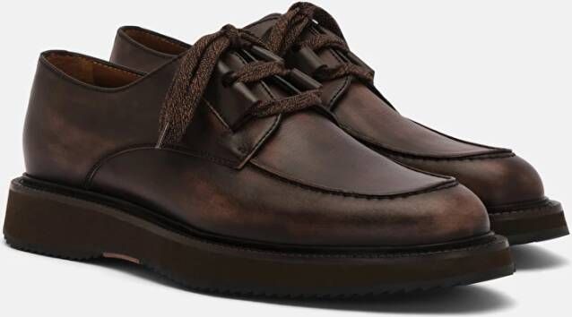 Lottusse Mocha Calfskin Harbour Derby Loafers Moccasin Brown Heren