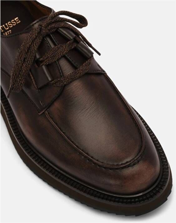 Lottusse Mocha Calfskin Harbour Derby Loafers Moccasin Brown Heren