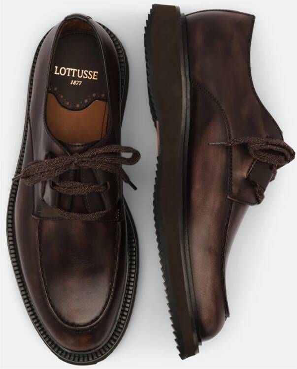 Lottusse Mocha Calfskin Harbour Derby Loafers Moccasin Brown Heren