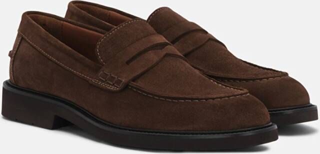 Lottusse Navy Blue Calfskin Baltimore Band Loafers Mocasin Banda Brown Heren