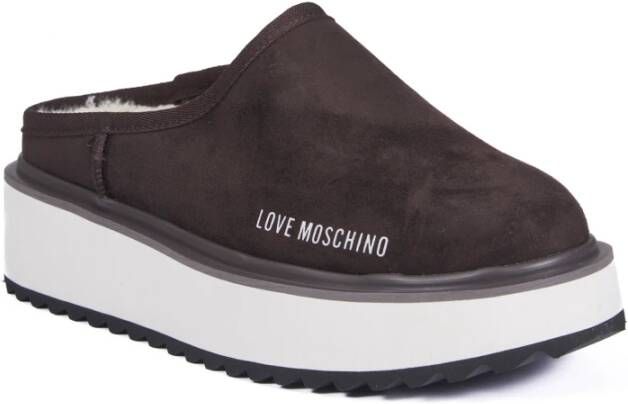 Love Moschino Bruine platte schoenen met logoprint Brown Dames