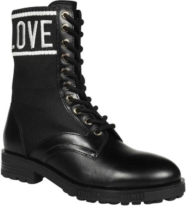 Love Moschino Enkellaarsjes met vetersluiting en elastiek Black Dames