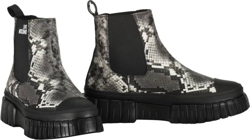 Love Moschino Enkellaarzen met Python Effect en Elastische Inzetstukken Gray Dames