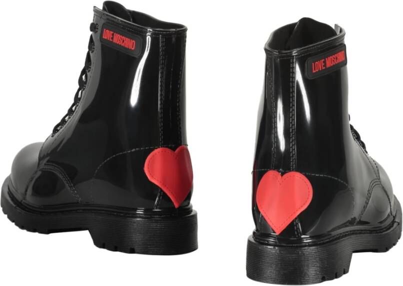 Love Moschino Enkellaarzen van lakleer met ronde neus Black Dames