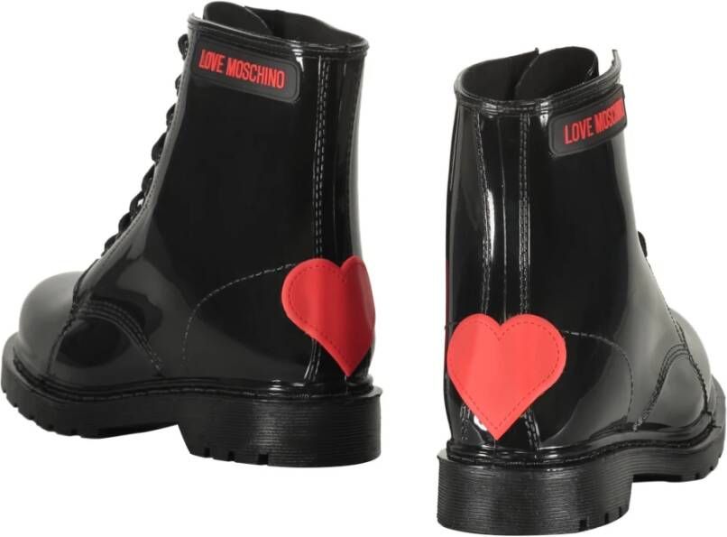 Love Moschino Enkellaarzen van lakleer met ronde neus Black Dames