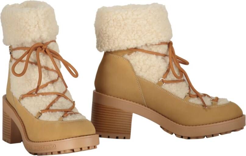 Love Moschino Faux Fur Blokhak Laarzen Beige Dames