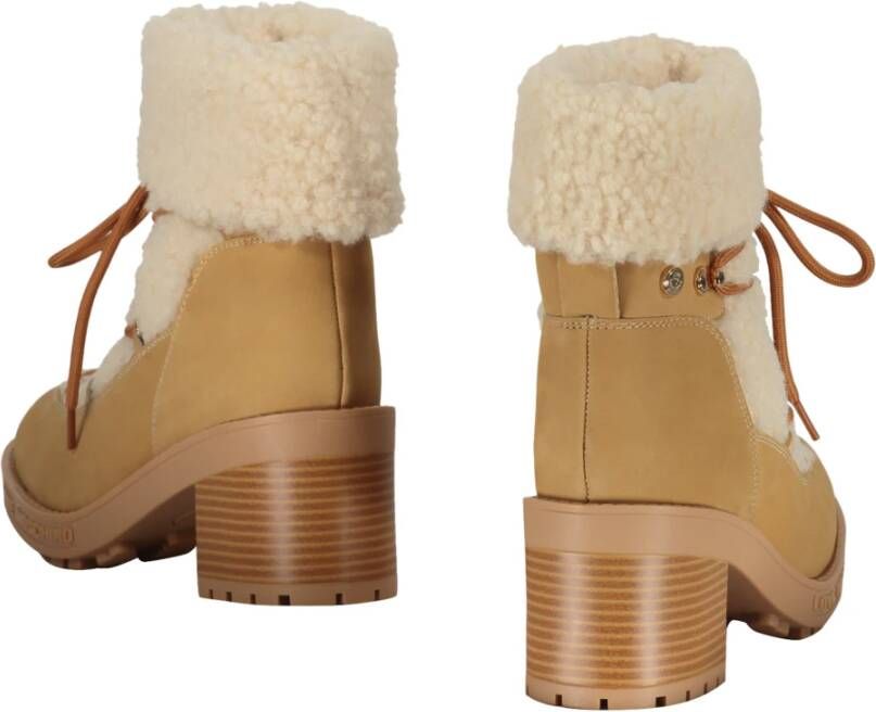 Love Moschino Faux Fur Blokhak Laarzen Beige Dames