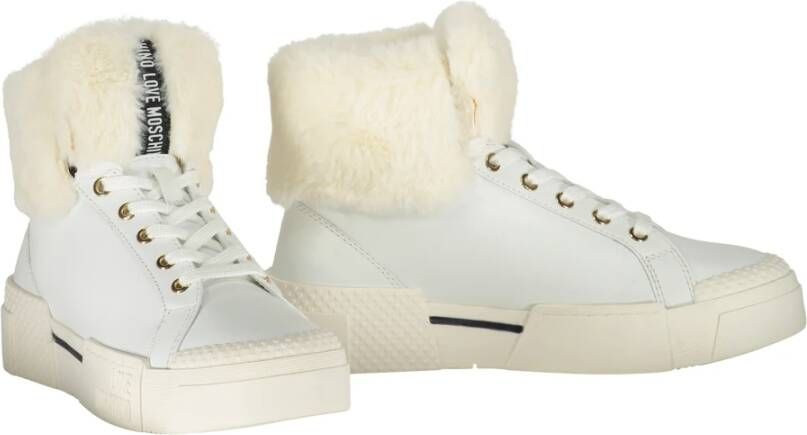 Love Moschino Faux Fur High-Top Sneakers White Dames