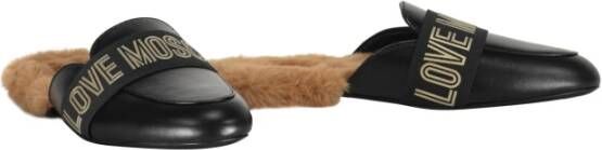 Love Moschino Faux Fur Leren Muiltjes Black Dames