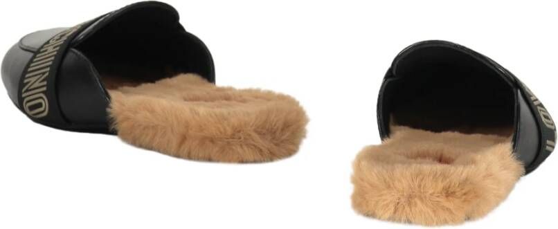 Love Moschino Faux Fur Leren Muiltjes Black Dames