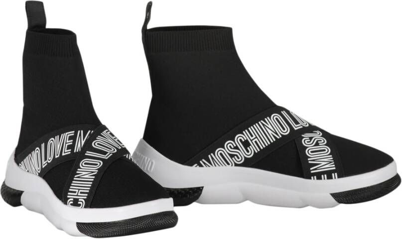 Love Moschino Gebreide sok-stijl sneakers met logoband Black Dames