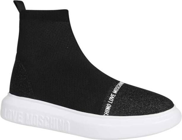 Love Moschino Geglitterde Gebreide Sok-Sneakers Black Dames