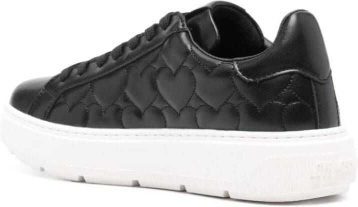 Love Moschino Gestikte Sneakers Zwart Logo Patch Black Dames